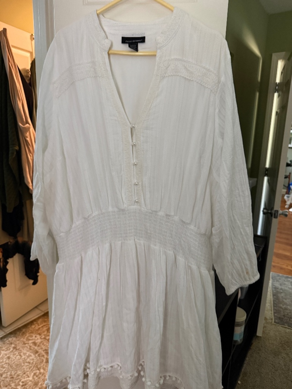 Ashley Stewart, Plus size, 26/28, White Lined, Dress with elastic waist